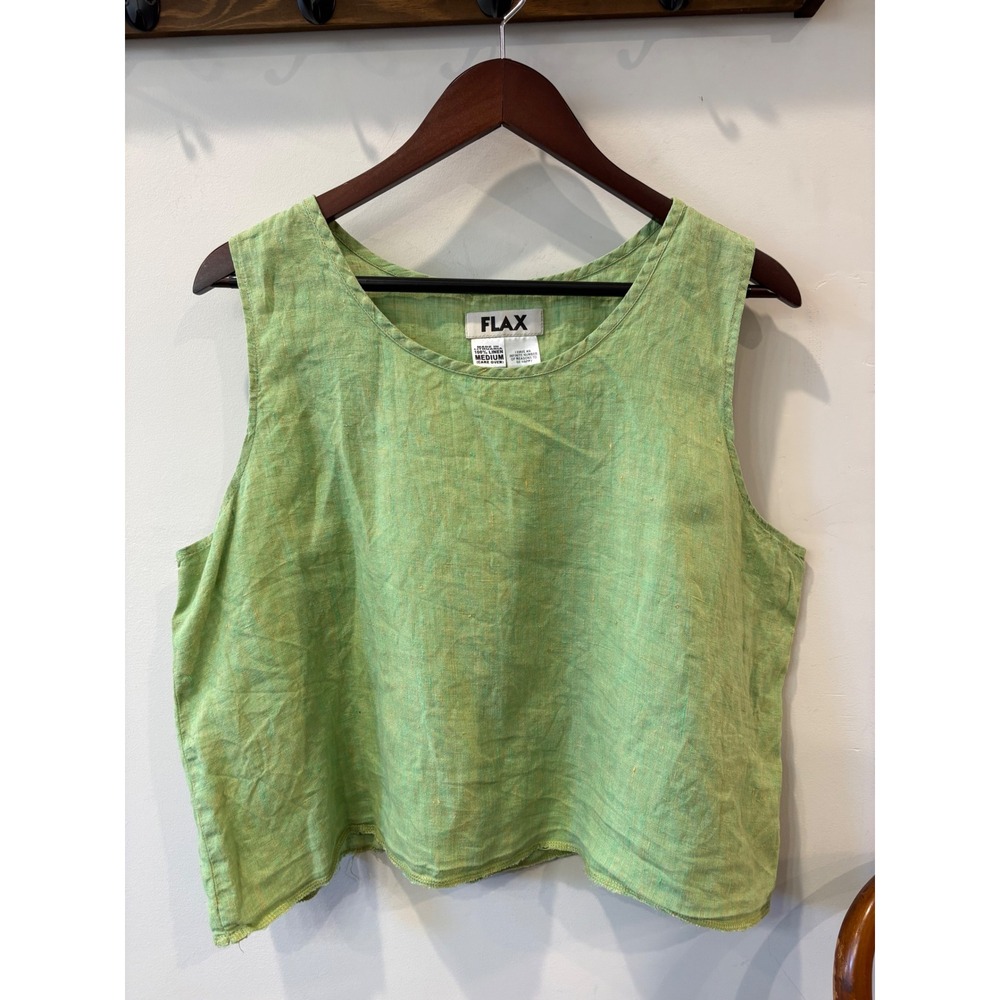 FLAX 100% Linen Sleeveless Boxy Scoop Neck Tank Top - Picture 2 of 5